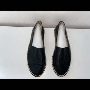 Chanel flat espadrilles black leather